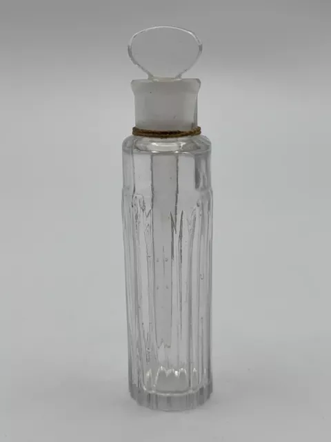 Old Vintage Clear Ribbed Glass Perfume Bottle With Original Dauber Gold String