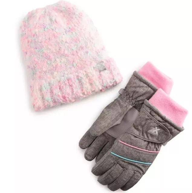 NEW ZeroXposur Little Girls 2 Piece Knit Beanie And Winter Gloves Set S/M 4-6x