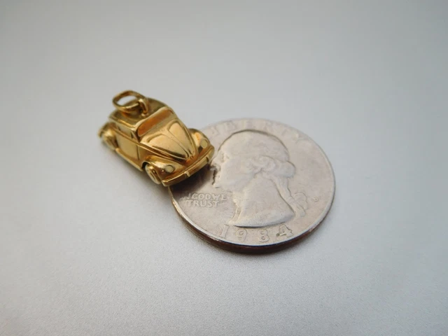 ART DECO RETRO 1930s 50s 14K GOLD ARTICULATE VOLKSWAGEN BEETLE CAR PENDANT CHARM