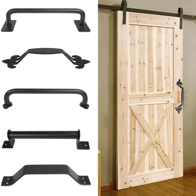 Iron Sliding Barn Door Handle Rustic Pull Flush Gate Garage Hardware with Screws