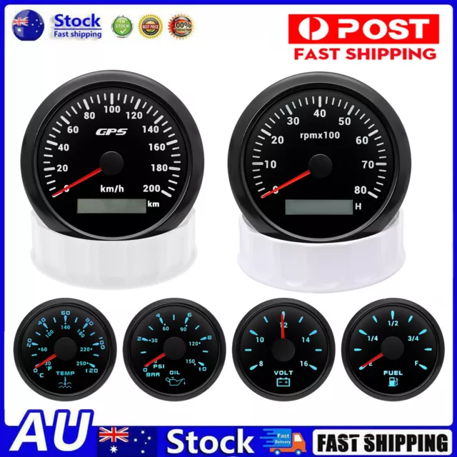 6 Gauge Set 85mm GPS Speedometer 0-200Km/H Tachometer Waterproof for Boat Car AU