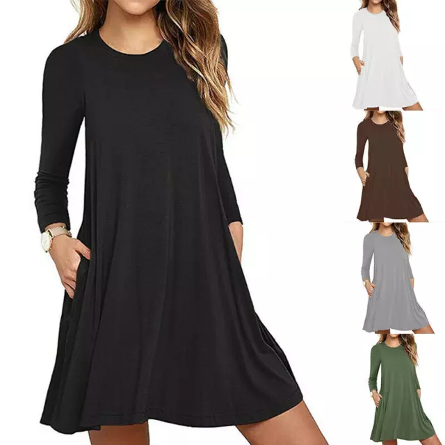 POPYOUNG WOMENS LONG Sleeve T Shirt Dresses Casual Swing Dress Wine Red  Size $4.99 - PicClick