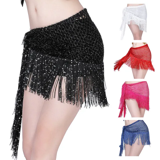 Womens Belly Dance Triangle Wrap Hip Scarf Skirt Sequin Tassel Dancewear Fringe