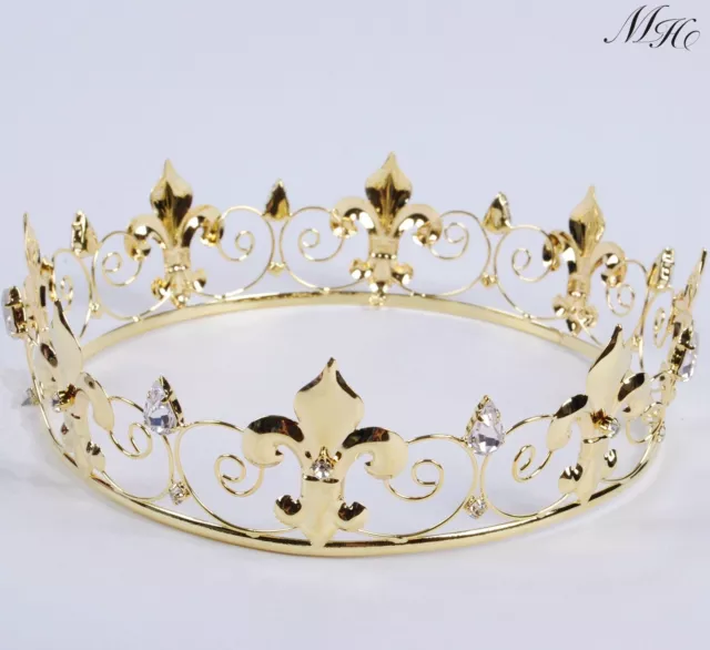 Imperial Medieval Gold Bridal Full Crown Rhinestone Wedding Tiara Party Costumes