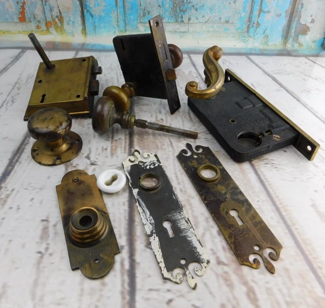 Antique Assorted Lot of Old Door KnobsLatches Locks Hardware As Is Parts