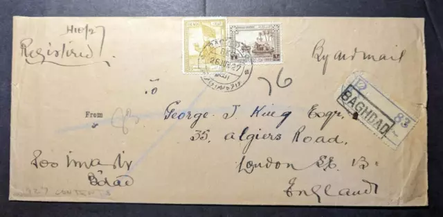 1927 Registered Iraq Airmail Cover Baghdad to London England