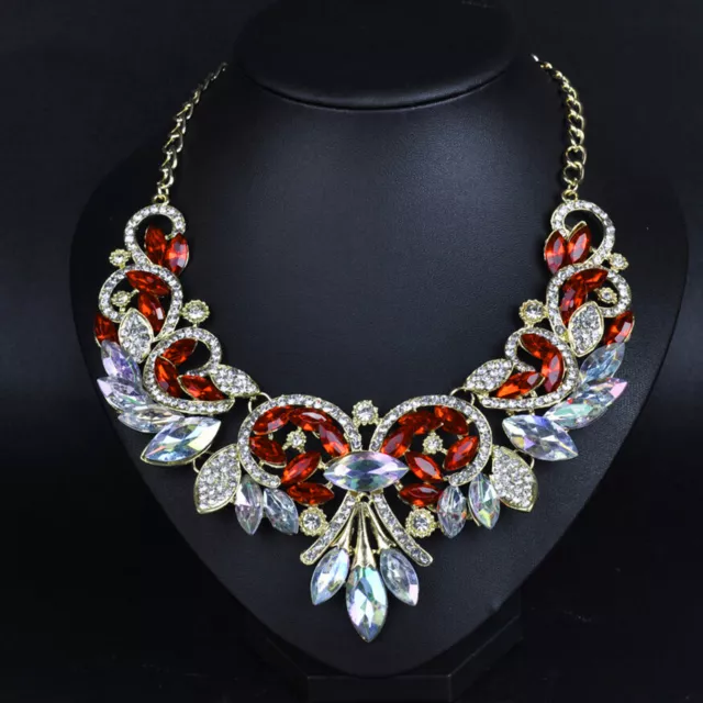 Fashion Charm Jewelry Crystal Chunky Statement Bib Pendant Chain Choker Necklace