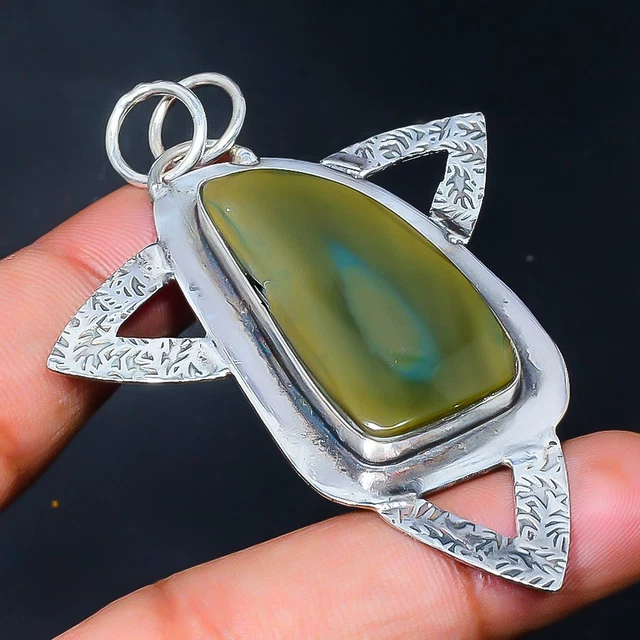 Imperial Jasper Gemstone Handmade 925 Sterling Silver Jewelry Pendant 2.76" c055