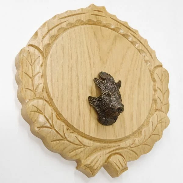 Placa de Jabalí Tallado Roble Claro AF14cm + 1 Pieza Cabeza Portada Pequeño 2