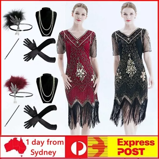 Women 1920s Vintage Great Gatsby Flapper Costume Sequins Christmas Party Dress