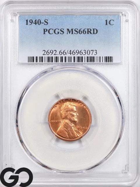 1940-S MS66 Lincoln Cent Wheat Penny, RED, PCGS Mint State RD ** Free Shipping!