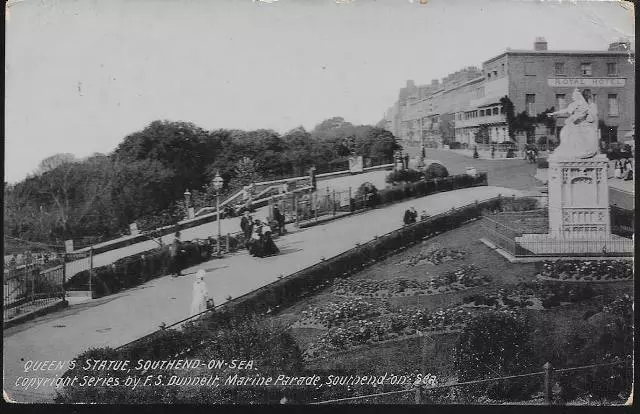 Southend-on-Sea, Essex - Queens Statue - postcard by Dunnett - local 1906 pmk