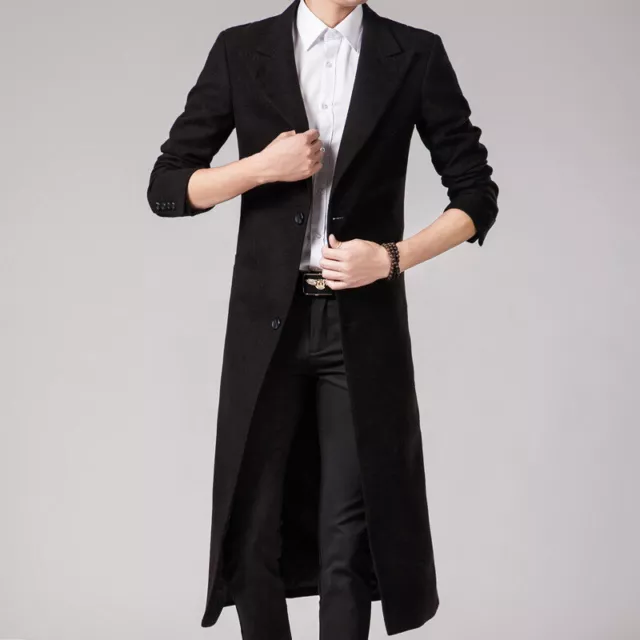 Autumn and Winter Men's Korean Style Slim Long Woolen Trench Coat Blazer Jacket