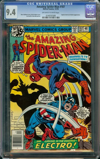 Amazing Spider-Man #187 CGC 9.4 OWW - Captain America + Electro - Small cracks