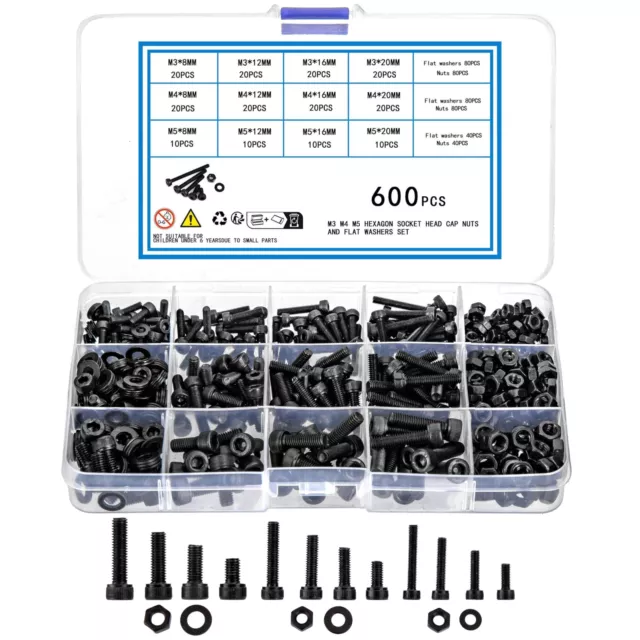 KOXXIAMOQ Set di 600 Bulloni M3 a Cilindro con Chiave Esagonale Kit di As