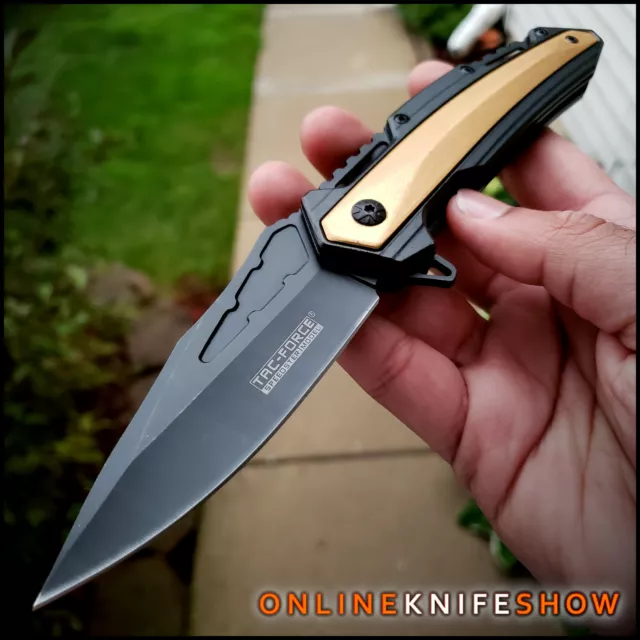 TAC FORCE SPRING ASSISTED OPEN KNIFE Champagne Tan Folding Pocket Blade BLACK