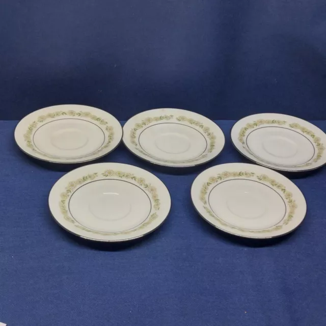 1969 Noritake Fine China "Trilby" Set/5 Saucers Disc. Pattern Japan EUC