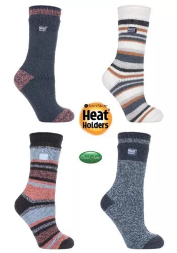 Heat Holders - Ladies / Womens Winter Warm 2.3 TOG Striped Twist Thermal  Socks 