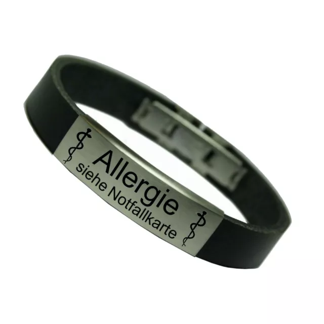 Personalisiertes SOS Leder Armband Allergie inklusive Ihrer Wunschgravur Unisex