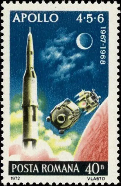 Francobollo - Romania - Programma Apollo - 40 Ban - 1972 -Usato