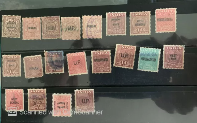 Collection of Indian Revenue 20 Diff. over printed  stamps of India after 1925