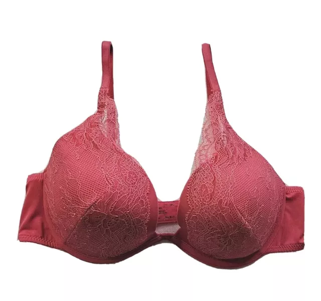 Vassarette Rose Pink Women's 36C 36 C Lace Bra Underwired Plunge