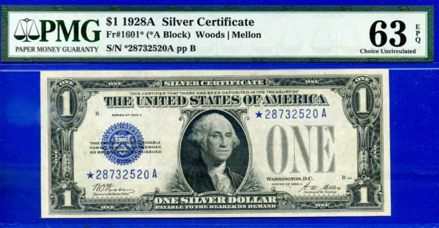 1928A $1 Silver Certificate PMG Unc 63EPQ star FR-1601*