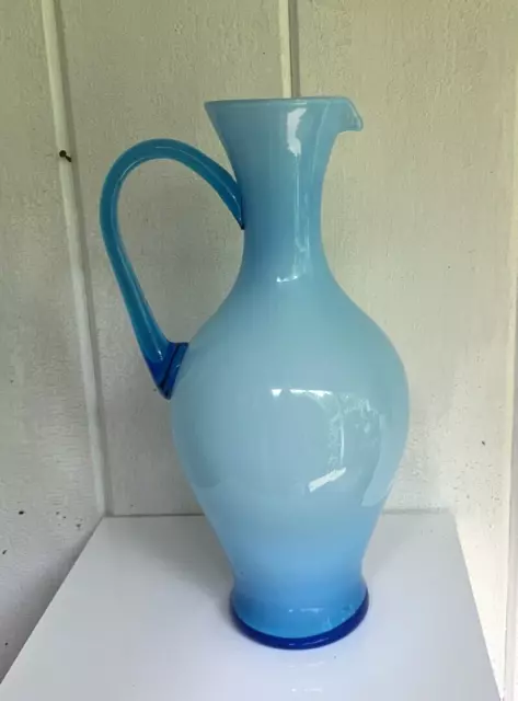 Empoli Murano Italian Cased Glass Decaner Pitcher Powder Blue Ombré MCM Moretti