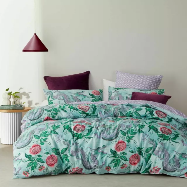 New Logan & Mason Dragon Jade Queen Size Quilt / Doona Cover Set Reversible