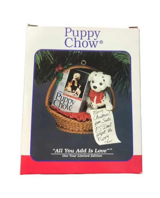 1993 Enesco Puppy Chow All You Add Is Love Christmas Ornament Limited Edition