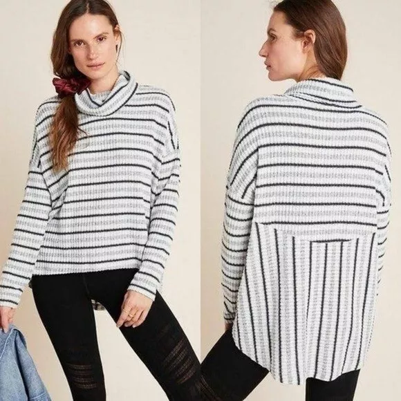 Anthropologie Pippa Hacci Turtleneck High Low Striped Sweater Size Medium Boho M