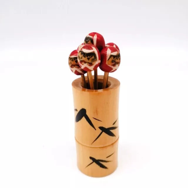 Japanese DARUMA Toothpick Vintage Bamboo Ornament Interior OTA369