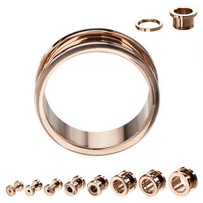 PAIR-Rose Gold Ion Plate Screw On Ear Tunnels 14mm/9/16" Gauge Body Jewelry