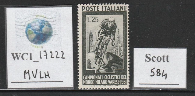 WC1_17222. ITALY. 1951 CYCLISM WORLD CHAMPIONSHIP stamp. Sc. 584. MVLH