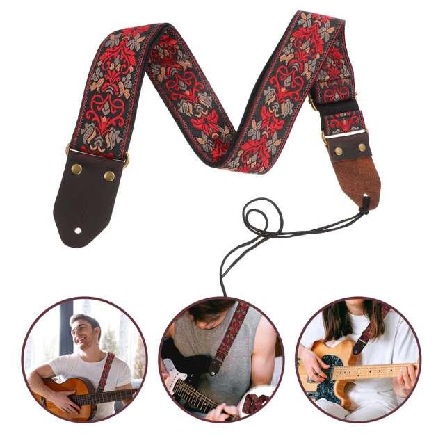 MOLENCO Sangle Guitare, Broderie Courroies De Guitare En Coton Avec Extrémités En Cuir Pleine MOLENCO Sangle Guitare, Broderie Courroies De Guitare En Coton Avec Extrémités En Cuir Pleine