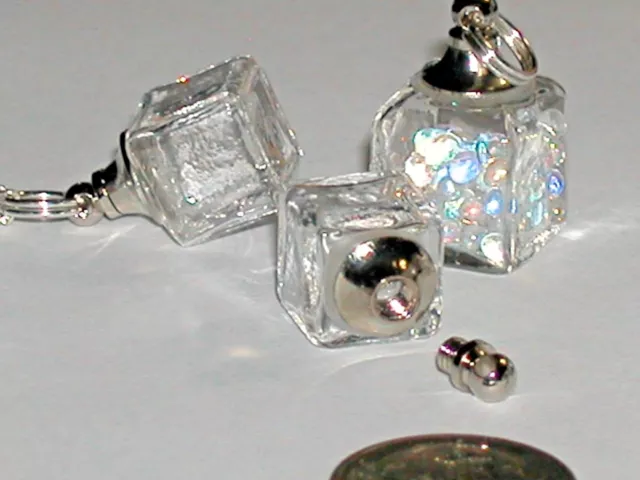 1 Ice Cube Glass Crystal Bottle necklace fairy dust Locket vial Screw cap 13mm