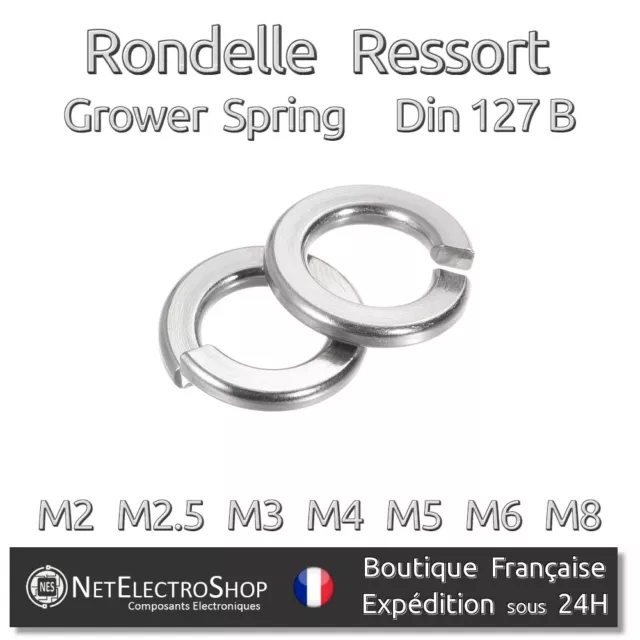 Rondelle Ressort Grower, Inox A2, M2.5 M3 M4 M5 M6 M8, Lot 5 à 100 pcs