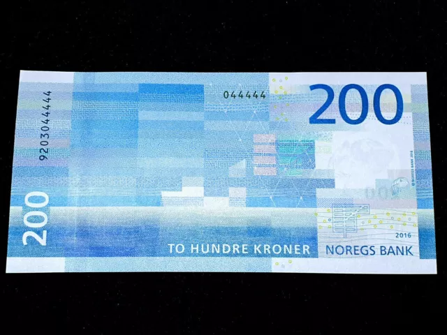 Norwegen 2016 - Fisch - SELTENE NUMMER 44444 - UNC Banknote - 200 Kronen 2