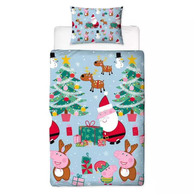 Peppa Pig & George Simple Housse de Couette et Taie D'Oreiller Set Père Noël Lit