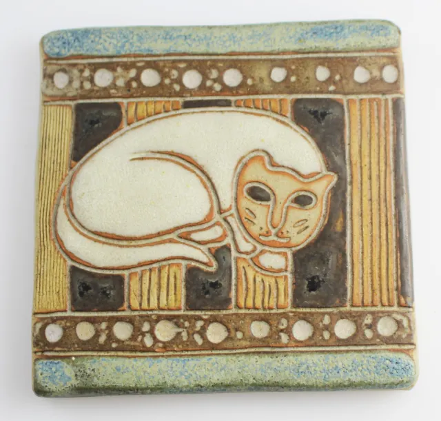 Vintage Maria Geurten (1929-1998) Studio Pottery Ceramic Wall Hanging Cat  Tile