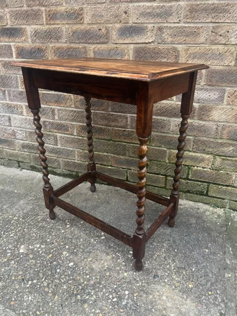 Antique Wooden Edwardian Barley Twist Hall Console Telephone Table - Oak Side 2