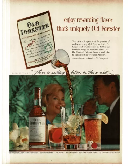 1959 Old Forester Bourbon Whiskey man woman having cocktail drinks Print Ad 1