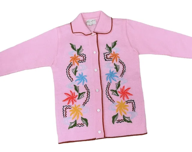 Vintage Children's Sweater Cardigan Cox Chinlan China Pink Embroidered Knit