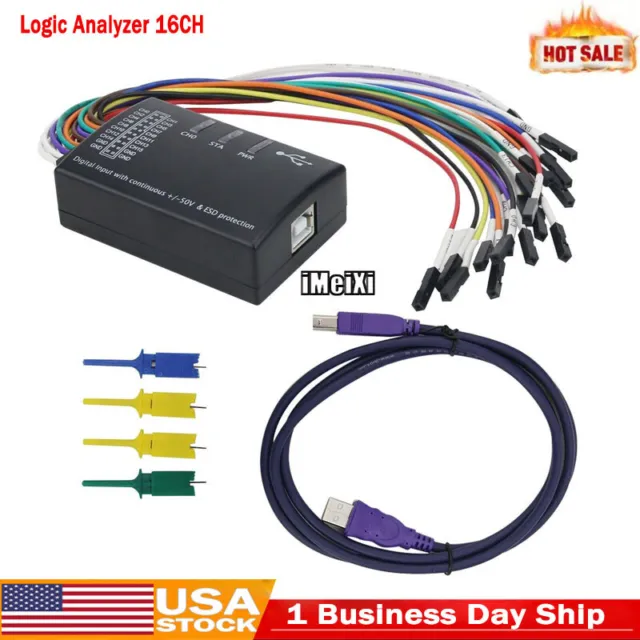 USB Logic Analyzer 100M Max Sample Rate 16CH Support 1.2.10 Software USA Stock
