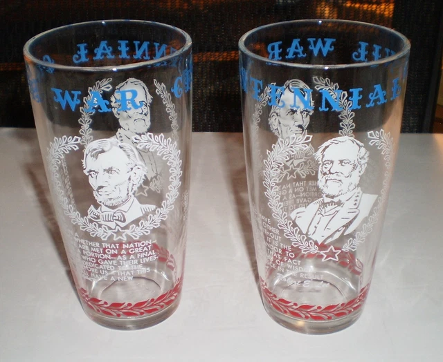 Civil War Centennial 12 oz. Drinking Glasses (2) – Lincoln & Lee (circa 1961)