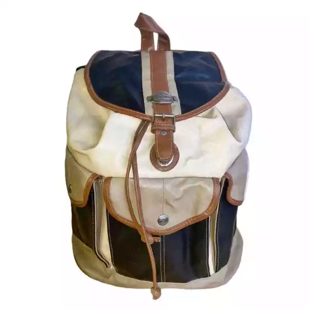Vintage Arizona Color Block Drawstring Flap Over Faux Leather Backpack
