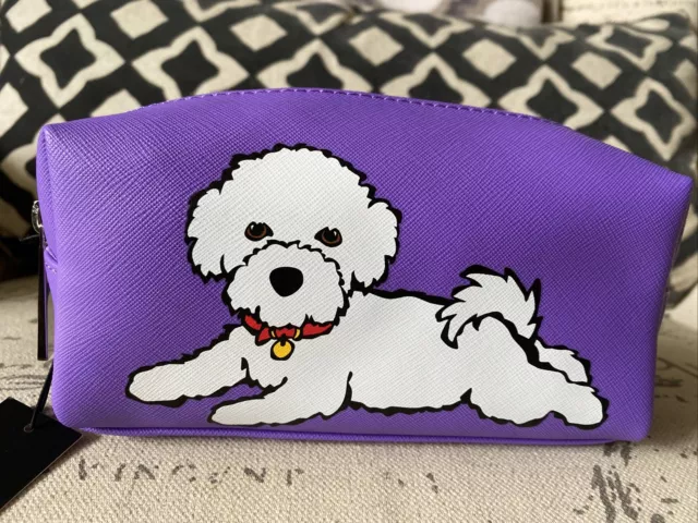 New Marc Tetro Bichon Frise Cosmetic Makeup Bag Case Purple White