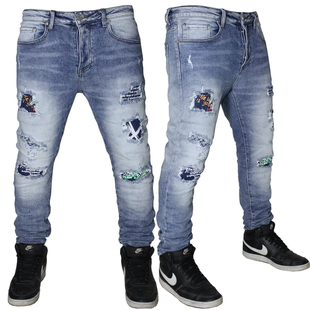 Jeans Uomo Strappati Denim Chiaro slim Fit Pantaloni elasticizzati FDenim 7336