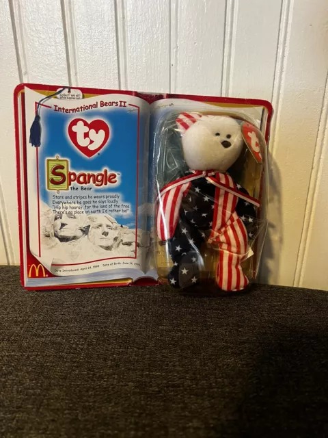 TY Beanie Baby-Rare Spangle The Bear - McDonalds 1999 New In Box Tag Errors