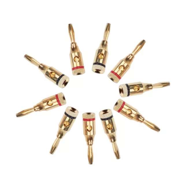 5 Pairs of 4mm 24K Gold Plated Open Screw Type Banana Plug Connectors for